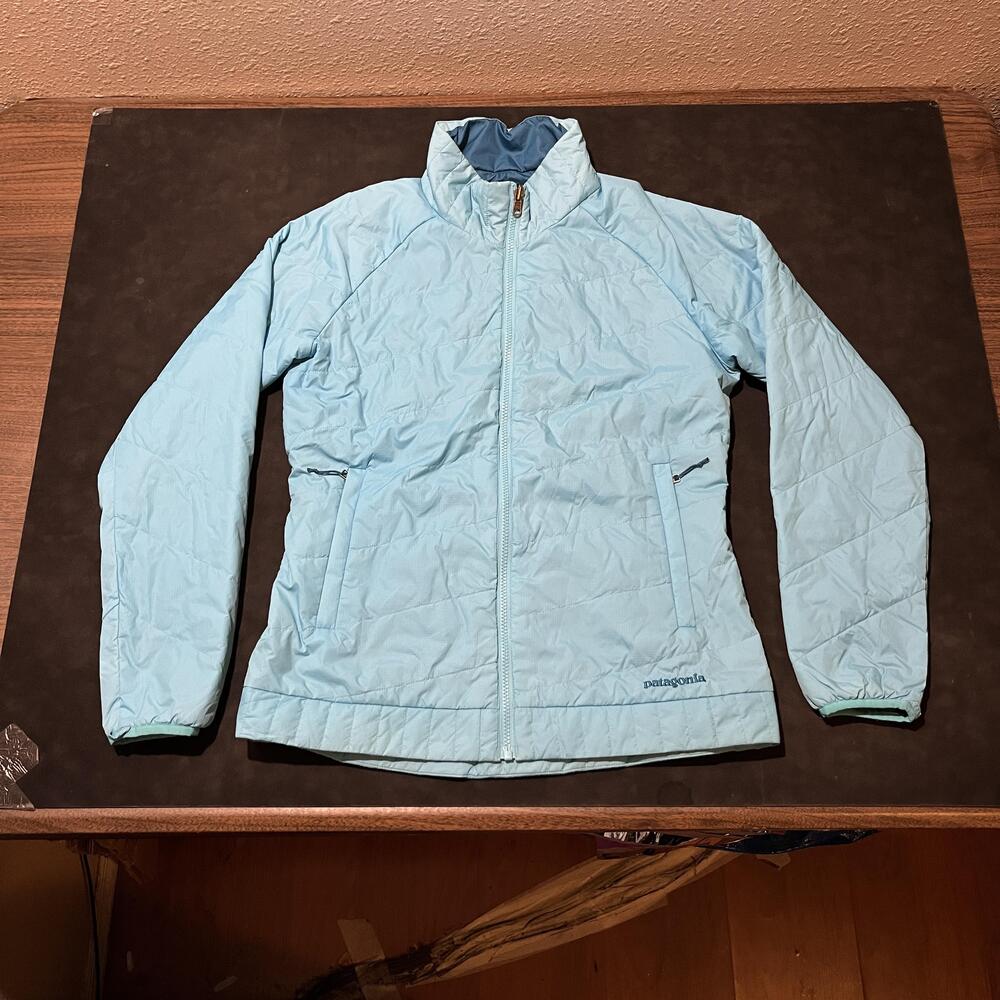 Patagonia Puffer Jacket Womens Medium Light Blue Quilted Full Zip STY 31765
